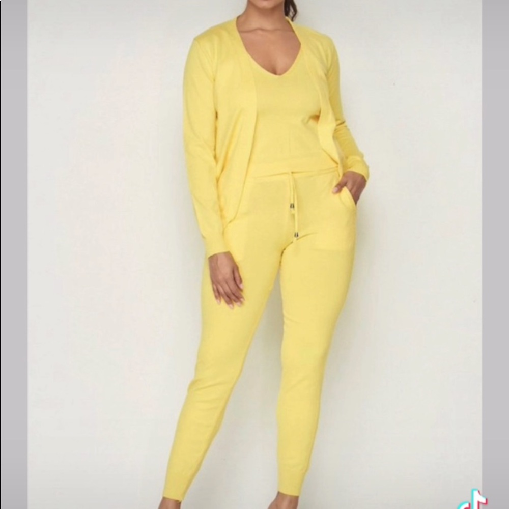 Cardigan and tank set with matching joggers. Casual wear